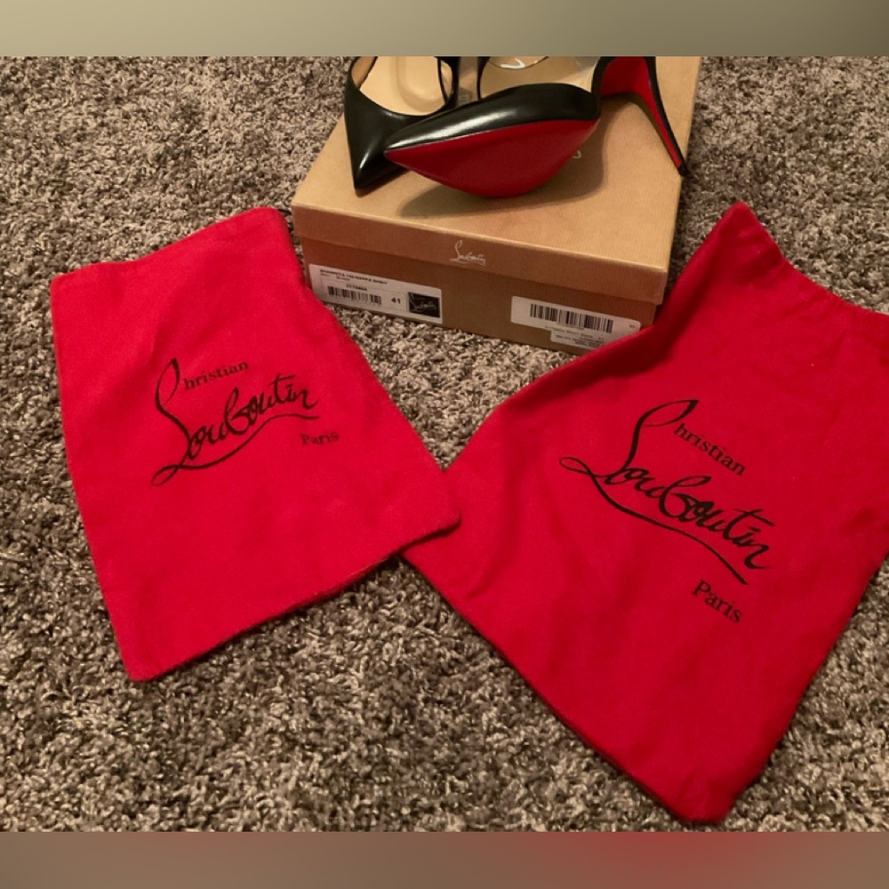 New in Box- Christian Louboutin Sharpeta 100 Nappa Shiny Black Stilettos - Picture 2 of 6